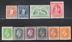 New Zealand 1909-1918 Group of 10 Good Stamps Mint H CV$100