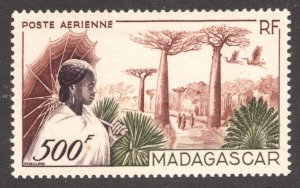 1952 French Madagascar C56 - 500F Airmail - Culture, Nature, Birds MH Cv$25