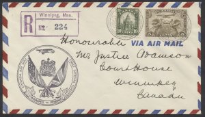 1931 Registered Flight Cover Winnipeg to Pembina Postmarked FEB 2 and 3