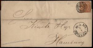 Denmark 1858 Danish 4sk Schleswig Holstein Augustenborg to Hamburg Folded  74016