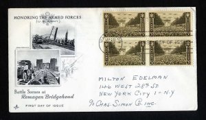 # 934 Block of 4 First Day Cover addressed with Artcraft cachet dated 9-28-1945