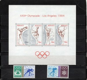 MONACO 1984 OLYMPICS SET OF 2 STAMPS & SHEET OF 4 STAMPS MNH