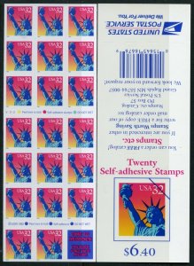 US Scott 2599a Statute of Liberty Two sided booklet Pane of 18
