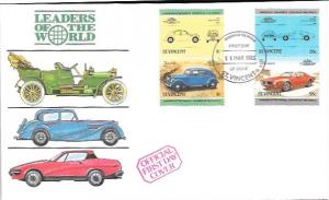 St Vincent Leaders of the World- Cars. Lancia & Pontiac. First Day Cover 1985