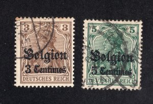 Belgium 1914 German Occupation Surcharges, Scott N1-N2 used, value = 50c