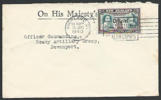 NEW ZEALAND 1940 OHMS military cover 2d Tasman OFFICIAL opt ,..............12342