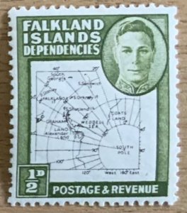 FALKLAND ISLANDS DEP. 1948 THIN  MAP 1/2d SGG9  MOUNTED  MINT )