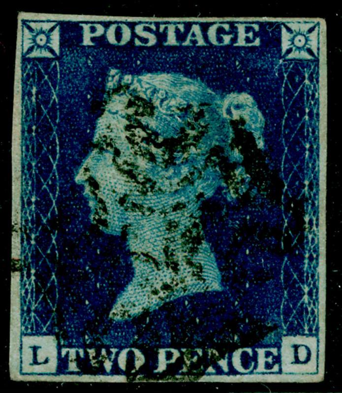 SG5, 2d blue, FINE used. Cat £850. BLACK MX. 4 MARGINS. LD