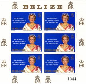 BELIZE 1980 Sc#523 QUEEN MOTHER 80th.Birthday Mini-Sheetlet (6) MNH