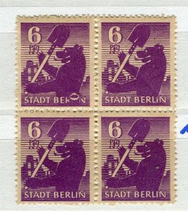 GERMANY; BERLIN 1946 Allied Zone issue fine Mint MNH 6pf. BLOCK of 4