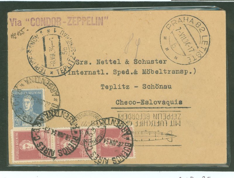 Argentina 348/351 1934 cover mailed July 1932 from Buenos aires to Brazil via Condor airlines to Connect with the graf Zeppelin