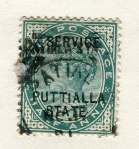 INDIA; PATIALA 1890s early classic QV SERVICE Optd. issue used 1/2a. value