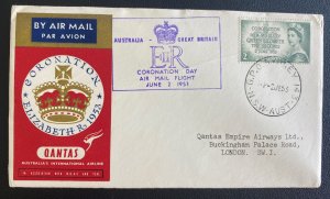 1953 Sydney Australia First Day Airmail Cover FDC Quantas Queen Elizabeth 2 Coro