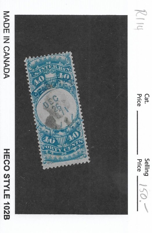 40c 2nd Issue Revenue Tax Stamp, Sc # R114, used. Nice Canx (55902)