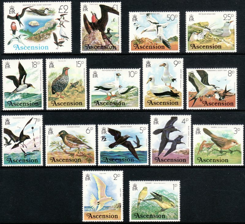 1976 Ascension Island Birds complete set to 2£ MNH Sc# 196 / 211 CV $21.80