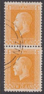 NEW ZEALAND 1915 GV 4d yellow 2 perf pair fine used CP K5c cat NZ$700.......M167