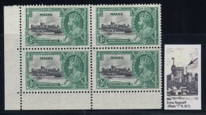 Malta, SG 210a, MNH block Extra Flagstaff variety