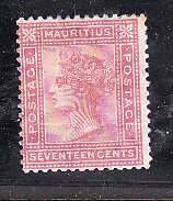 Mauritius-Sc#63- id7-unused hinge remnant 17c rose QV-1880-horizontal gum bend-