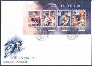 TOGO 2013  CHRISTMAS  PAINTINGS SHEET FIRST DAY COVER