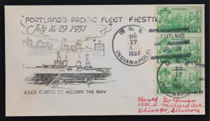 US Naval Cover USS Indianapolis July 17, 1937 Portland Fiesta, (SUNK) US #790