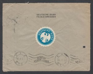 Germany Sc 336,353 perfin DB DE on 1928 Registered cover Dresden to Oslo sound