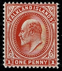 FALKLAND ISLANDS KE VII 1904-12 1d VERMILION UNUSED (MH) SG44 Wmk.MC CA P14 VGC