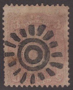 US Scott # 65 3c Washington Fancy Cancel Perfect Cogwheel Strike