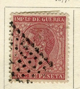 SPAIN; 1877 early classic WAR TAX issue fine used 5c. value