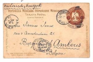 MEXICO Postal Stationery BELGIUM via New York & London 1905 BE168