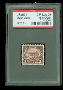 US # 571, 1922-25 Issue, PSE Graded XF-Sup 95, Mint OGnh