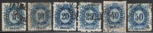 HUNGARY 1874  Telegraph stamps set of 6, Used F-VF, Hiscocks #9-14