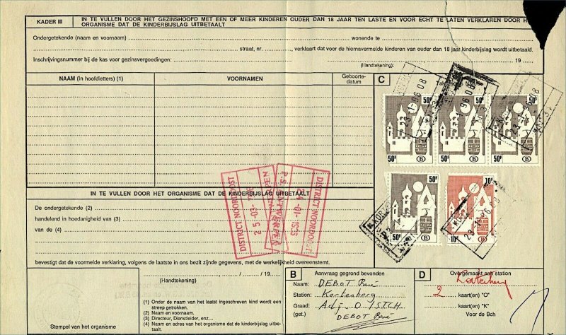 Belgium Railways 1996 C81 parcel dockets with different rates from Sta FU Stamps