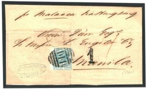 MALAYA Singapore PHILLIPINES MAIL 1870 Cover Front via HONG KONG {samwells}MC37