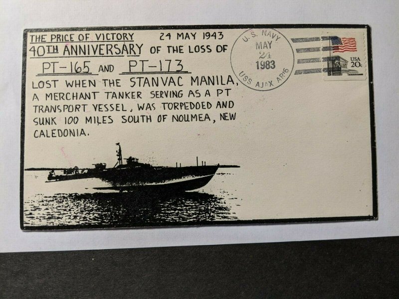 USS PT-165 & PT-173 Naval Cover 1983 SS STANVAC MANILA WWII Cachet USS AJAX AR-6