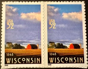 US # 3206 Wisconsin Statehood pair 32c 1998 Mint NH