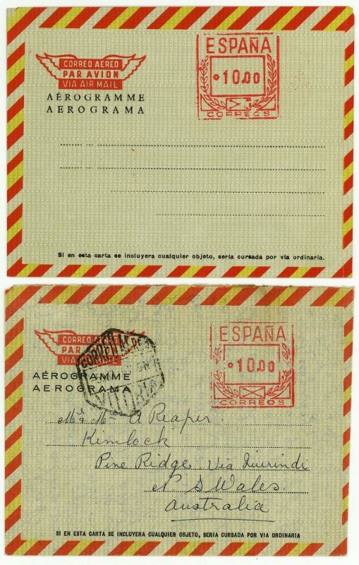 Spain #103 Aerogramme 10.00p Postage Stamp Cover Europe Airmail Used Mint