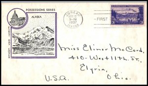 1937 Alaska Territory Sc 800-4 single FDC Fidelity cachet Mt McKinley (FC