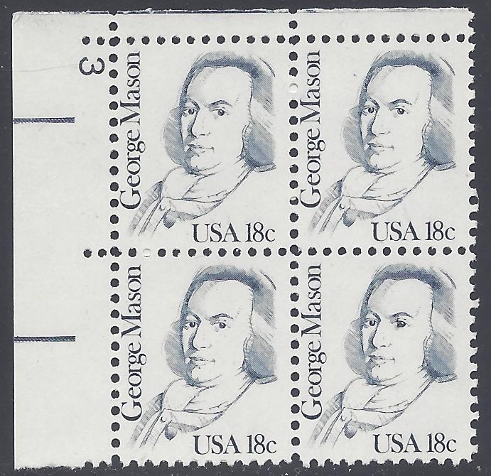 #1858 18c George Mason PB/4 1981 Mint NH