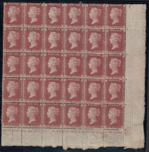 SG 43 Great Britain 1864-79. One penny red plate 192 lower right side corner