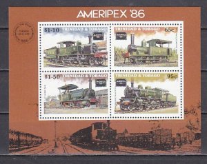 Trinidad, Scott cat. 450a. Ameripex `98 issue. Locomotives shown.