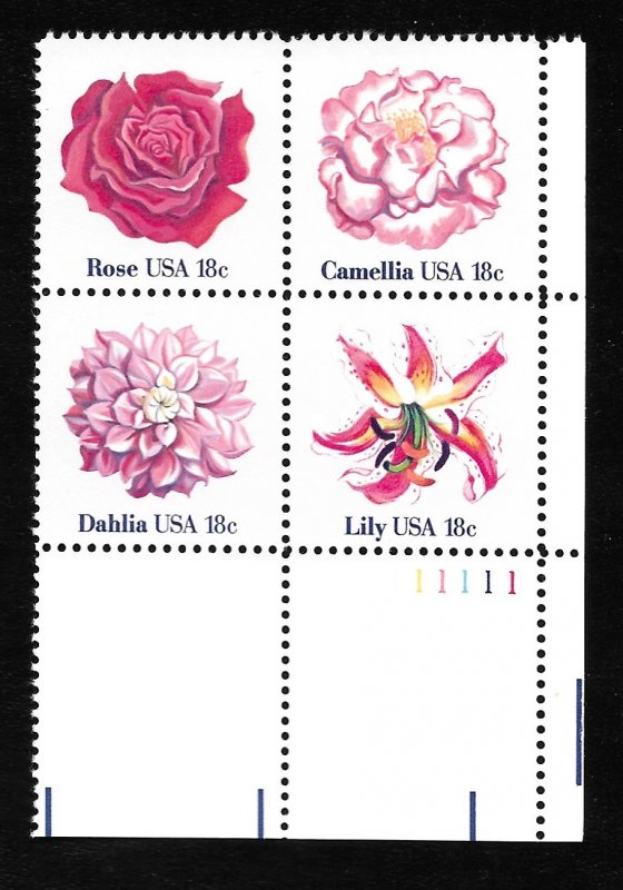 #1876-79  18 cent Flowers  plate block MNH