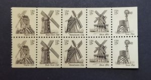 US Scott  1738-42. 15c. Windmills. 1842a. Booklet Pane of 10. MNH. 1980 T4518