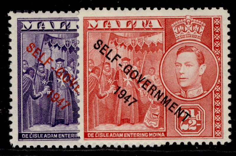 MALTA GVI SG239 + 239a, 2½d COLOUR VARIETIES, M MINT.