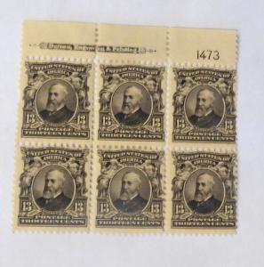 #308   13 cent Harrison plate block