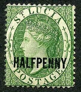 St Lucia SG25 1/2d Green wmk Crown CA M/M Cat 38 pounds