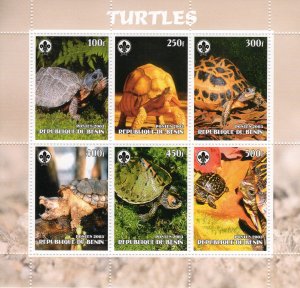 Turtles-Scouts Sheetlet (6) perforated MNH Benin 2003