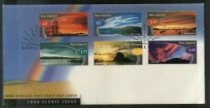 New Zealand 1998 Scenic Skies Lake Mountain Tourism Sc 1526-31 FDC # 16579