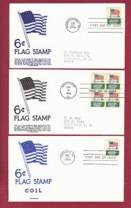 1968 6c & 8c AMERICAN FLAG #1338A,F,G, 7 FDCs, Anderson