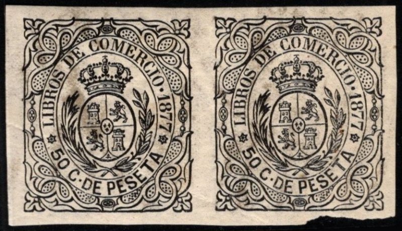 1877 Spanish West Indies Revenue 50 Céntimos Of Peseta Books of Commerce