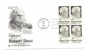 1526 Robert Frost, ArtCraft Block of 4  FDC